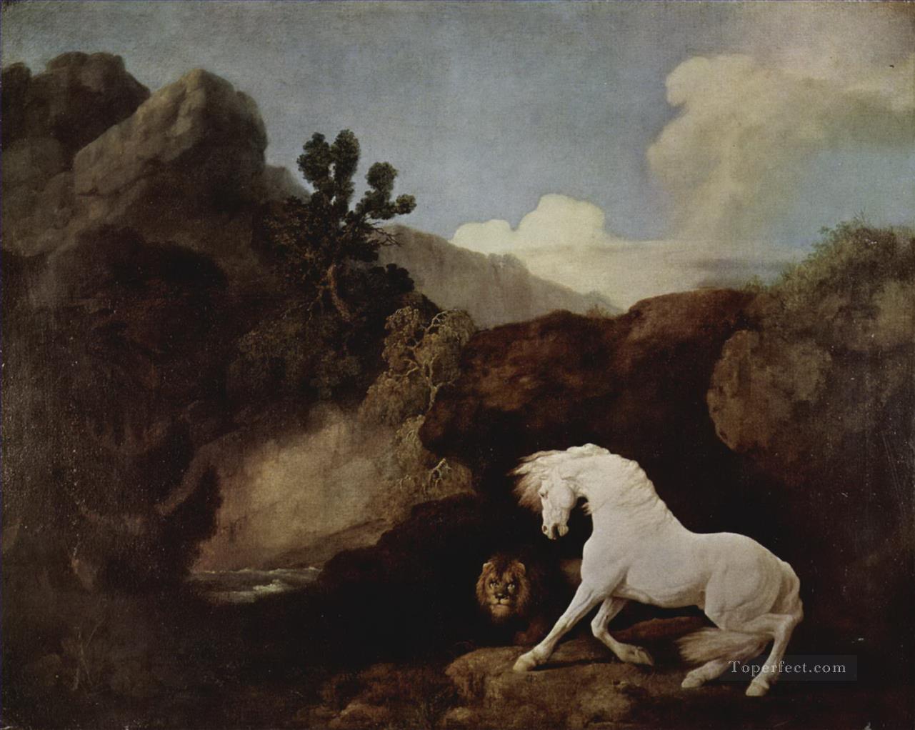 george stubbs a horse frightened by a lion 1770 Oil Paintings